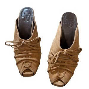 Frye Gwen Suede Peep Toe Wedge Mules